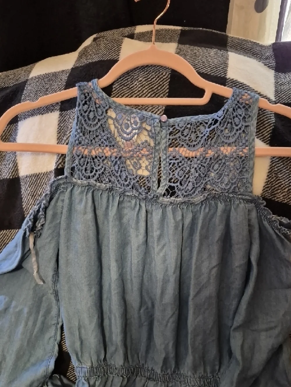 Justice Blue Crochet Chambray Romper